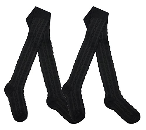 Medias de algodón en punto trenzado para niñas, de la marca I.L.C.K. Negro 2 Pack Black 5-6 Años