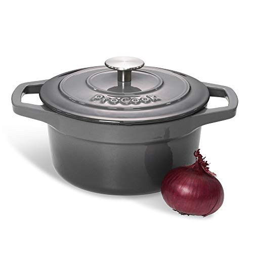 ProCook - Petite Cocotte Faitout Ronde 20cm - Fonte Émaillée - Compatible Induction - Dégradé Gris - 20 cm / 2,7 L