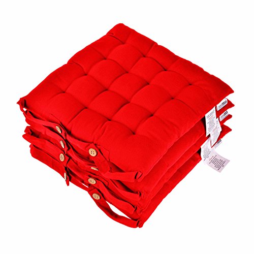 Homescapes Stuhlkissen 40x40 cm 4er Set rot Stuhlauflage mit Bändern und Knopfverschluss Bezug 100% Baumwolle mit Polyester Füllung