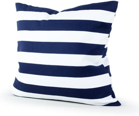 Sinoguo16x16, Dark Blue & White Stripe Printed Square Throw Pillow Cover, Cotton Canvas Pillowcase Cushion Sleeve Home Decorative Case for Sofa, Bed, Car, Garden. by Sinoguo