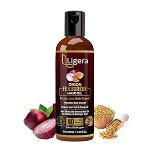 Ligera Onion Fenugreek (Methi) Oil For Hair Growth Anti Dandruff | Onion Oil | Fenugreek | No Mineral Oil, Silicones & Synthetic Fragrance (100 ml)