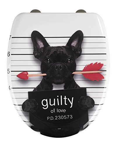 Wenko Premium WC-Sitz Guilty Dog Toiletten mit Absenkautomatik, rostfreie Fix-Clip Hygiene Edelstahlbefestigung, 1 Stück, 22405100