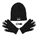 Produktbild Kasit drahtlose BT 3.0 Beanie-Hut-Kappe mit Musik-Telefon Freisprechfunktion Stereo-Kopfhörer-Kopfhörer-Lautsprecher Mic + BT Touchscreen Handschuhe für Fitness Outdoor Sports Walking - Schwarz