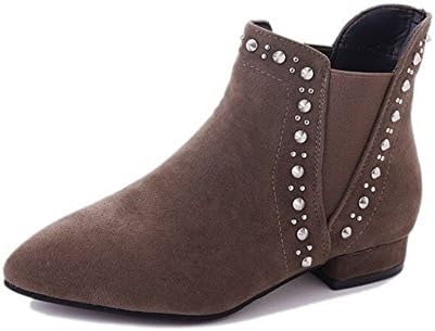 TMKOO 2017 Autumn and Winter New Shoes Fashion Flat Boots Low with Rivets Martin Boots Rough with Pointy Bare Boots Female (Color : Brown, Size : 39)