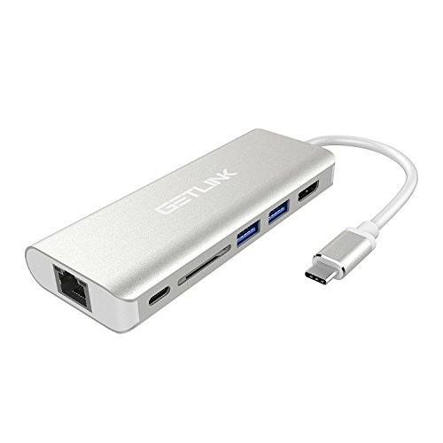 USB C Hub ,Getlink Typ C Hub mit USB C Ladeanschluss, HDMI Port 4K, Gigabit LAN, SD-Kartenleser, 2 USB 3.0 Port Adapter für Typ C Geräte wie MacBook Air, MacBook Pro, Mac Mini, Google Chromebook (Silber) - 2
