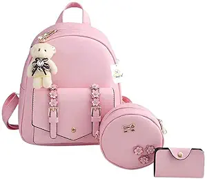 Brighton Stylish Girls Fashion Cute 12 L Backpack ,Handbag , Sling Bag Latest New Designer Combo Fashion Stylish Girls School College Pu Casual Backpack Top Girls Backpack School ( Pink )