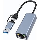 Coverzone 2 in 1 Gigabit Ethernet Adapt&ouml;r | USB-A ve USB-C RJ45 1000Mbps Ethernet Hızlı Ağ Bağlantısı, Laptop Tablet Telefon 