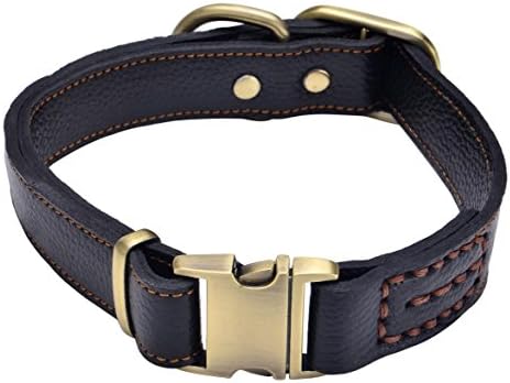 Sindello Genuine Leather Dog Collar Vintage Soft Leather Adjustable Collars for Dogs (S, Black)