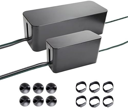 Cable Management Systems, Two Boxes : 16 and 9 Inches. Including Cord Organizer Clips and Wire Arranging Ties. (Black)