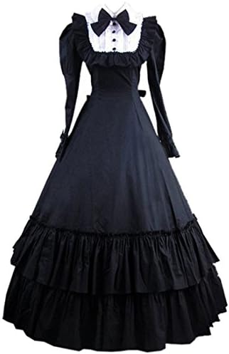 Partiss Women Long Sleeve Bowknot Gothic Lolita Dress, XXL, Black