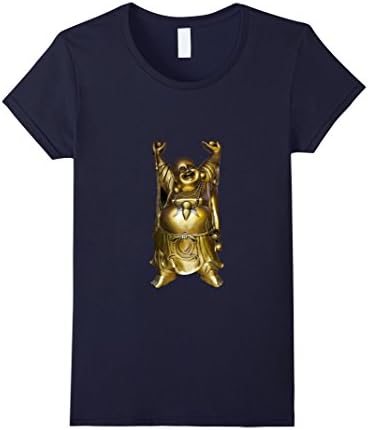 Women's Buddhism T-Shirt, Maitreya Laughing Buddha Buddhist Tshirt Medium Navy