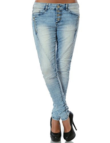 Damen Boyfriend Jeans Hose Reißverschluss Knopfleiste (weitere Farben) No 15479