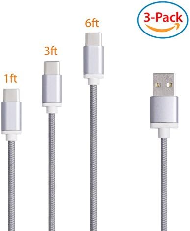 Type-C Cable, Onlier 3 Pack 1ft 3ft 6ft USB C to USB 2.0 Cable Nylon Braided for USB C Devices Including Galaxy S8, S8+, MacBook, Nintendo Switch, Sony XZ, LG V20 G5 G6, HTC 10, Xiaomi 5 and More ( Grey )
