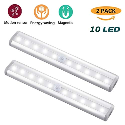 2 x LED Armario iluminación Armario luz pared Luz magnético mesa Barra de luz (10 LED de pared de luz con sensor de movimiento, Juego de 2