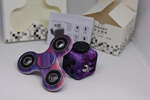 B-CREATIVE - 2017 NEW Design Fidget Cube + Hand Finger Spinner Toy COMBO 2017 ADHD Stress relief Anxiety ADD Concentration Tool, Desk Toy, Fun Dice *UK SPECIAL OFFER* (Galaxy Space Purple Cube + Galaxy Space Purple Spinner)