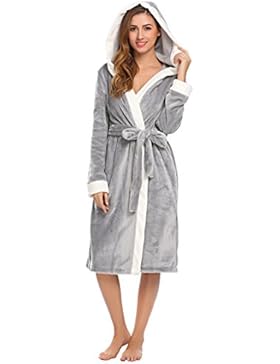 Ekouaer Damen Bademantel lang Morgenmantel saunamantel microfaser Flauschig mit Kapuze Bademantel und weiche Gemütliche...