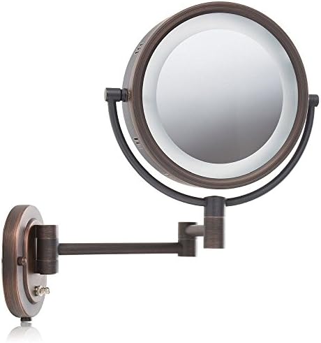 Makeup Mirror,Wall Mount with 5x Magnification Lighted Bronze 8" Swivel 2 Sided