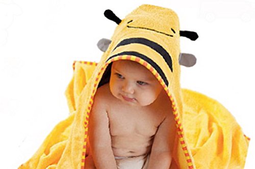 Bigood Baby Cartoon Cotton Animal Hooded Bathrobe Cloak Towel Yellow