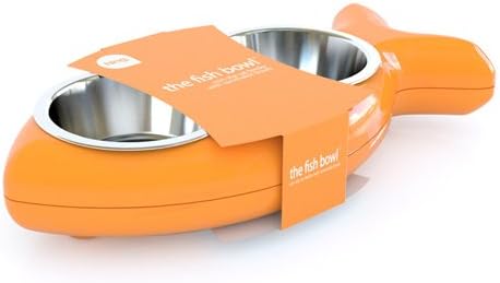 Cat bowl FISH - feeding bowl double bowl feeding station - Holds 500 ml of food - Size 40 x 20.5 x 7 cm - Colour: orange