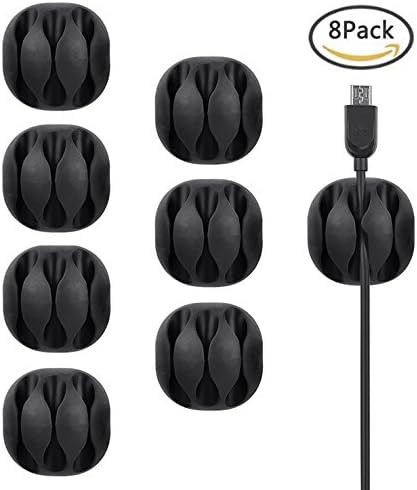 HeHe 8Pack Cable Clips &amp; Cord Management System and Desktop Cable Organizers, Long Lasting Cable Tidy Clips,Desktop Cord Holder &amp; Hider, Charging Cable Drop Organizer for TV PC Laptop Home Office -(Black)