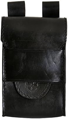 Medieval Belt Pouch with Embossed Genuine Leather Black 23x15x8.5cm