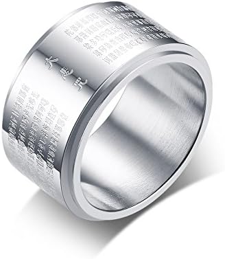 Vnox 12mm Men's Tibet Curse Bible Scripture Spinner Rotary Band Finger Ring Buddhism Jewelry Silver