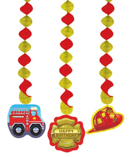 3x Hängende Decken-Deko * Feuerwehr * für Kindergeburtstag // 035771 // Kinder Geburtstag Party Deko Hanging Cutouts Feuerwehrmann Feuerwehrauto