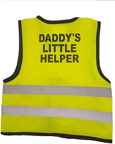 KIDS FANCY DRESS HI-VIZ DADDY MUM LITTLE HELPER SAFETY VEST TOP (Kids 1-3 yrs, Yellow dad)