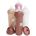 Herobility Double Anti-Colic Baby Bottles – 12 fl oz/340ml – 4-Pack – Multicolor - Sand, Woodchuck, Pink, White