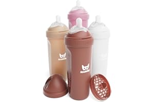 Herobility Double Anti-Colic Baby Bottles – 12 fl oz/340ml – 4-Pack – Multicolor – Sand, Woodchuck, Pink, White