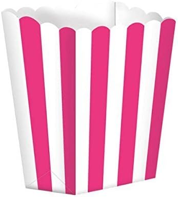 Candy Buffet Bright Pink Striped Popcorn Shaped Treat Boxes x 5