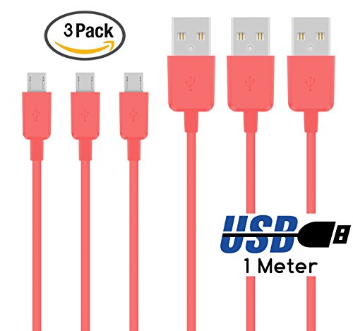 Original COVERLOUNGE - Micro USB Kabel [3-Pack] / Datenkabel / Ladekabel [2.1 A] für alle Samsung Smartphones mit Micro USB Anschluss | Farbe: pink | Länge: 1 Meter / 1m