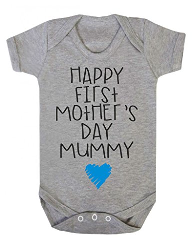 Happy First Mother's Day Mummy Blue Scribble Heart New Mum Cute Baby Bodysuit Babygrow Vest