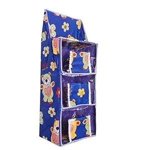 Unique Ideas Kids/Children Foldable 3 Shelf Hanging Wardrobe Design & Print May Vary.(Blue)