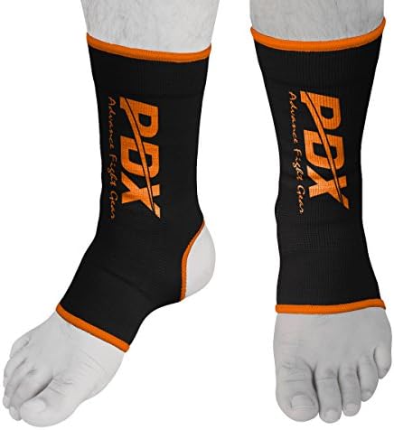 PDX Ankle Foot Support Anklet Pair Pads MMA Brace Guard Muay Thai CA (Black/Orange, M)