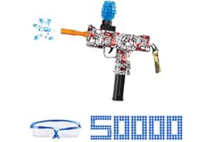 AZJ Gel Blaster Gun Toy for Kids - Premium Quality with Manual & Automatic Fire - Play on Rechargeable Battery with & Googles - 7-8 mm Luminous Balls (Uzzi with Back Strap)