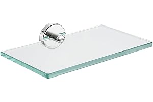 JQK Bathroom Glass Shelf Chrome, Tempered Glass Shower Storage 8 by 5 inches, 304 Stainless Steel Polished Chrome Wall Mount, TGS101L8-CH