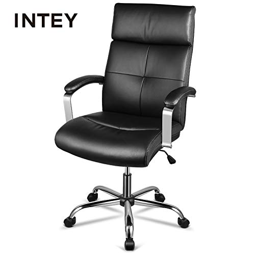 INTEY Sedia da Ufficio, Sedia da Ufficio Ecopelle (PU), Regolabile Ergonomica Poltrona Girevole Bracciolo (Nero), NY-Y5