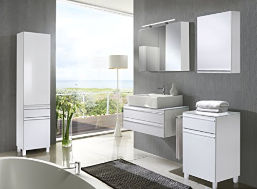 Cavadore 86080 Waschtisch Sleek 09 / Moderner Unterschrank für Waschbecken aus Holz mit Hochglanz-Front in Weiß und Ablage aus Glas / 46 x 80 x 33 cm - 3