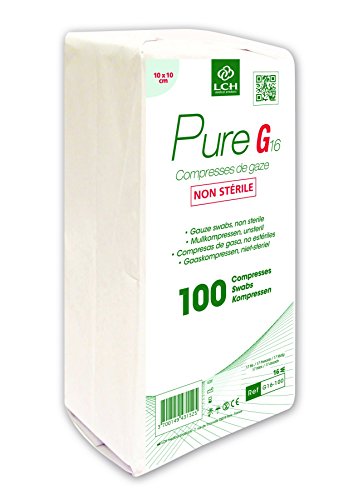LCH - G16-100 - Compresses de Gaze Non Stériles - Douces au Toucher - Ne se Déforment Pas - N'adhérent pas à la Peau - Compatible avec toutes les Solutions Antiseptiques
