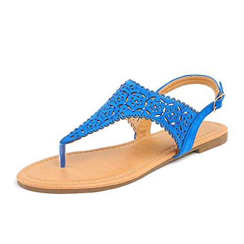 DREAM PAIRS MEDINIE Sandalias Planas Vestir para Mujer Azul Real 38 EU/7.5 US