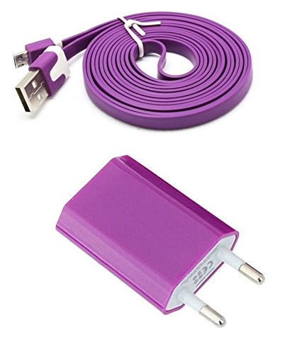 Reido® Noodle (Lila) 2in1 Set Adapter + USB Datenkabel für Samsung SM-G900F Galaxy S5 Galaxy S7 S4 S3 S2 S6 S5 S6edge (Nudel-Flachkabel) Samsung Galaxy S6 S5 S7edge Galaxy S4 S5 I9300 I9505 S4mini S2 i9100 I9300 Galaxy S4 Galaxy S3 S3Mini S5mini Galaxy S3mini / S 4S4mini / S5 S5mini I9505 Galaxy S4 I9300 Galaxy I9100 I8190 I9500 Micro-USB Ladegerät Ladekabel Netzteil (kein Original) (2in1 Noodle Lila Adapter+Kabel)