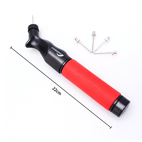Moobom Dual Action Ball Pumpe – tragbare Inflator Hand Luftpumpe mit 4 extra Ersatznadeln für Basketball, Fußball, Volleyball, Rugby oder andere Sport Ball - 2