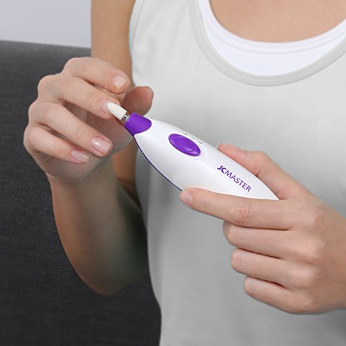 JCMASTER Maniküre/Pediküre/Hornhautentfernung 5 in 1 Set Batterie betrieben, mobiler Nagelfräser lila/weiß für privaten Gebrauch, Reisen und unterwegs - 7