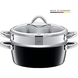 Silit 2131284932 Cuit-Vapeur avec Couvercle 28 cm, Émail, Noir
