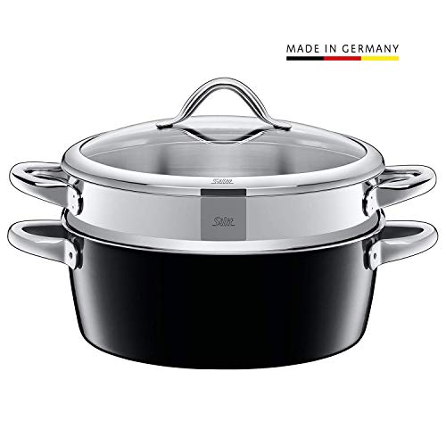 Silit 2131284932 Cuit-Vapeur avec Couvercle 28 cm, Émail, Noir