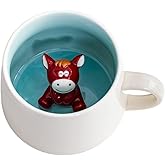 Biigming Tazas Caballos 3D Taza de café Animales Hecha a Mano Mug Regalo Divertido para Mujer Amigos Miños Niña (Caballos)