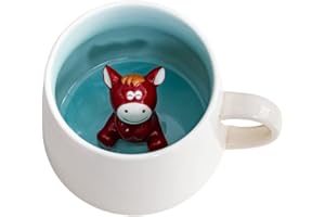 Biigming Tasse Cheval 3D Tasse Aniaml en Céramique 350 ml Mug Humour Faite à la Main comme Cadeaux pour Noël, Anniversaire, Femmes, Enfants(Cheval)