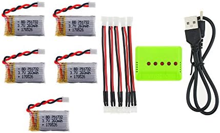 OJAX 5pcs 3.7V 260mAh 30C Lipo Battery 2.0 Connect and X5 Charger for JJRC H36 Eachine E010 Mini RC Quadcopter drone part
