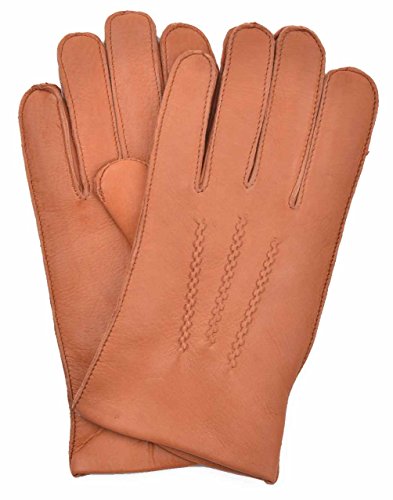 YISEVEN Guanti da Uomo in Pelle di Cervo Foderati in Pile con Polsino Corto Invernali Touch Screen Imbottiti Guida Cachemire Inverno Nappa Moto Marca Agnello Auto Caldi Riscaldati, Cognac XXL/10.5